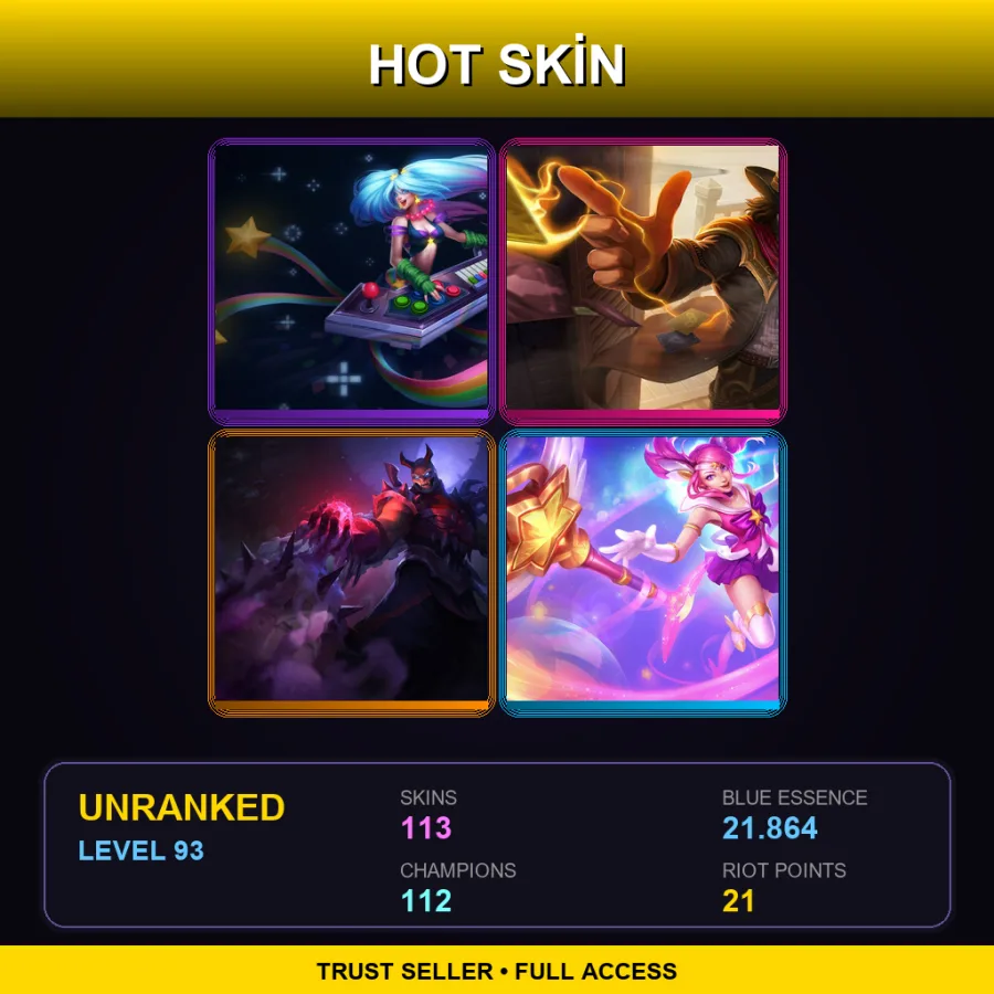EUW | Lv93 | Unranked | 113 Skin | 112 Champ — LoL account