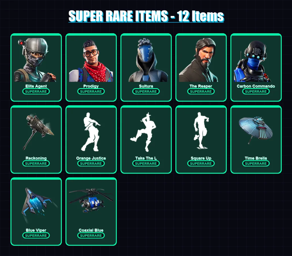 [PS4/PS5/XBOX/PC] | Elite Agent | Prodigy | Sultura | The Reaper | Carbon Commando | 68 skin | 82 pickaxe | 82 emote | 87 glider | Lv1272