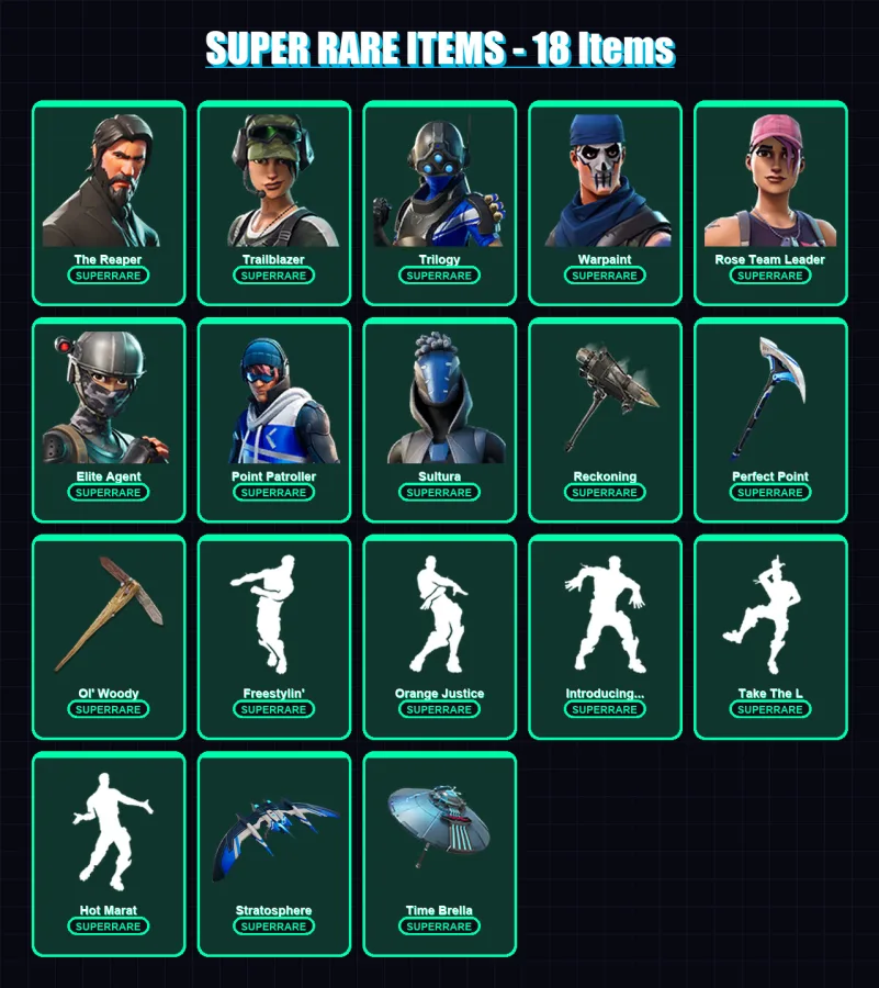 [PS4/PS5/PC] | The Reaper | Trailblazer | Trilogy | Warpaint | Rose Team Leader | 187 skin | 174 pickaxe | 153 emote | 159 glider | Lv2110