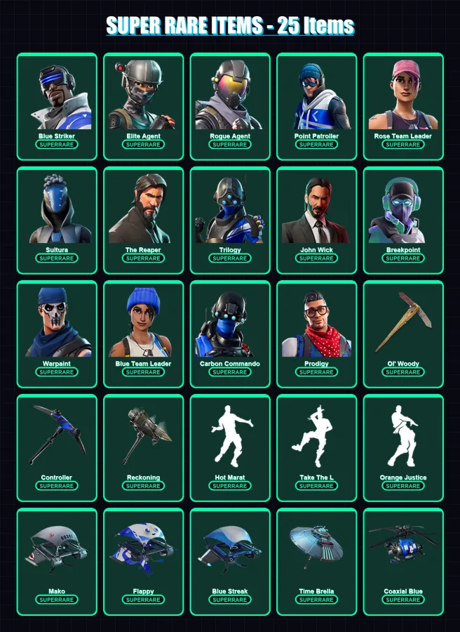 [PC/XBOX] | Blue Striker | Elite Agent | Rogue Agent | Point Patroller | Rose Team Leader | 123 skin | 93 pickaxe | 90 emote | 102 glider | Lv1360
