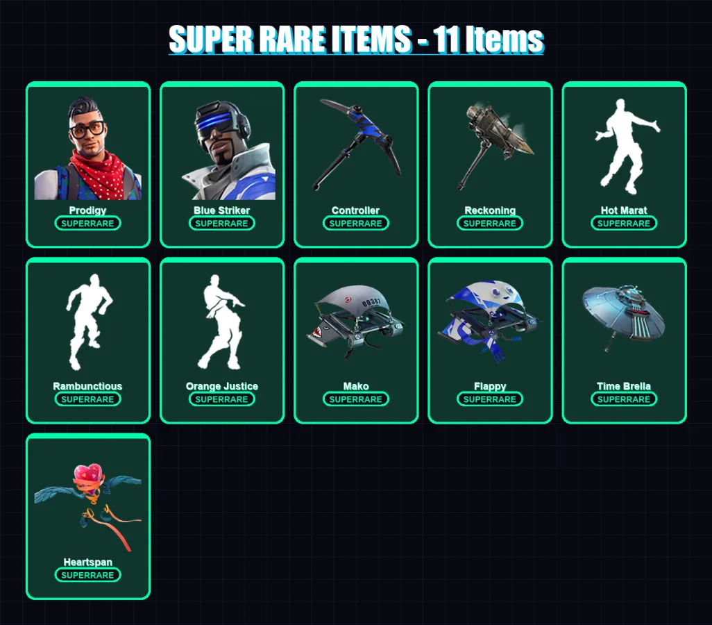 [PC/XBOX] | Prodigy | Blue Striker | Carbide | Kado Thorne | The Visitor | 69 skin | 121 pickaxe | 103 emote | 131 glider | Lv2387