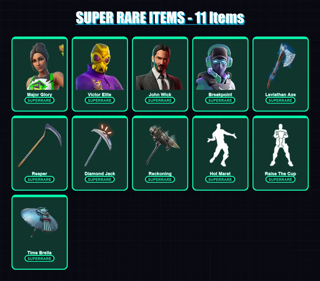 [PC/XBOX/PSN] | The Champion | Major Glory | Victor Elite | John Wick | Breakpoint | 304 skin | 343 pickaxe | 221 emote | 237 glider | Lv3696