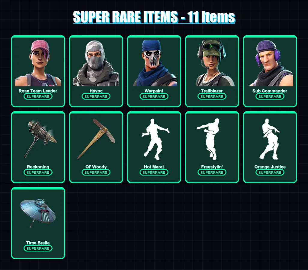 [PC/XBOX/PSN] | Rose Team Leader | Havoc | Warpaint | Trailblazer | Sub Commander | 43 skin | 39 pickaxe | 42 emote | 46 glider | Lv641