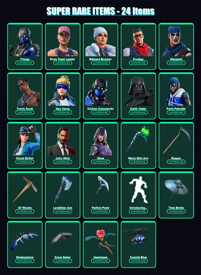 [PC/XBOX/PSN] | Trilogy | Rose Team Leader | Blizzard Bomber | Prodigy | Warpaint | 242 skin | 259 pickaxe | 225 emote | 219 glider | Lv2884