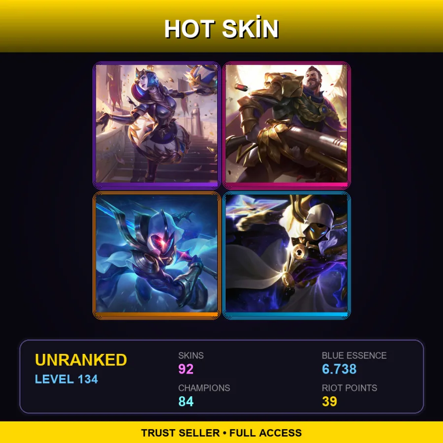 EUNE | Lv134 | Unranked | 92 Skin | 84 Champ — LoL account