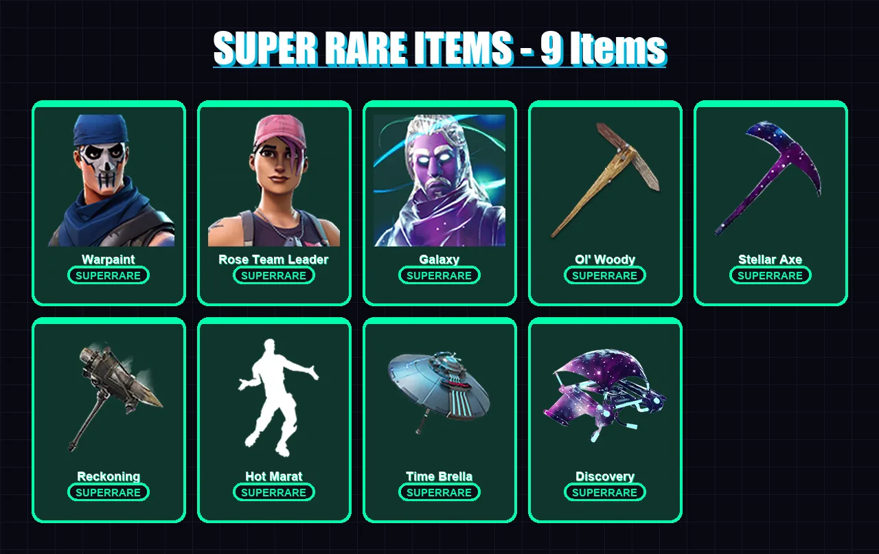 [PS4/PS5/XBOX/PC] | Warpaint | Rose Team Leader | Galaxy | Spire Assassin | Lynx | 55 skin | 61 pickaxe | 46 emote | 48 glider | Lv646