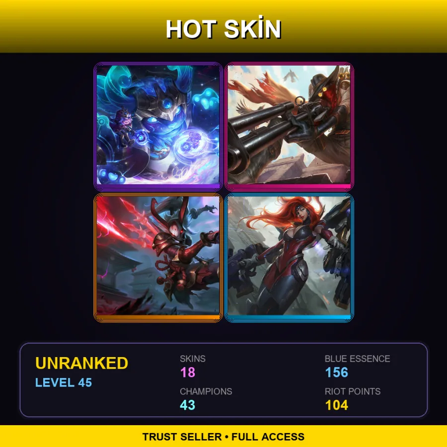 EUNE | Lv45 | Unranked | 18 Skin | 43 Champ