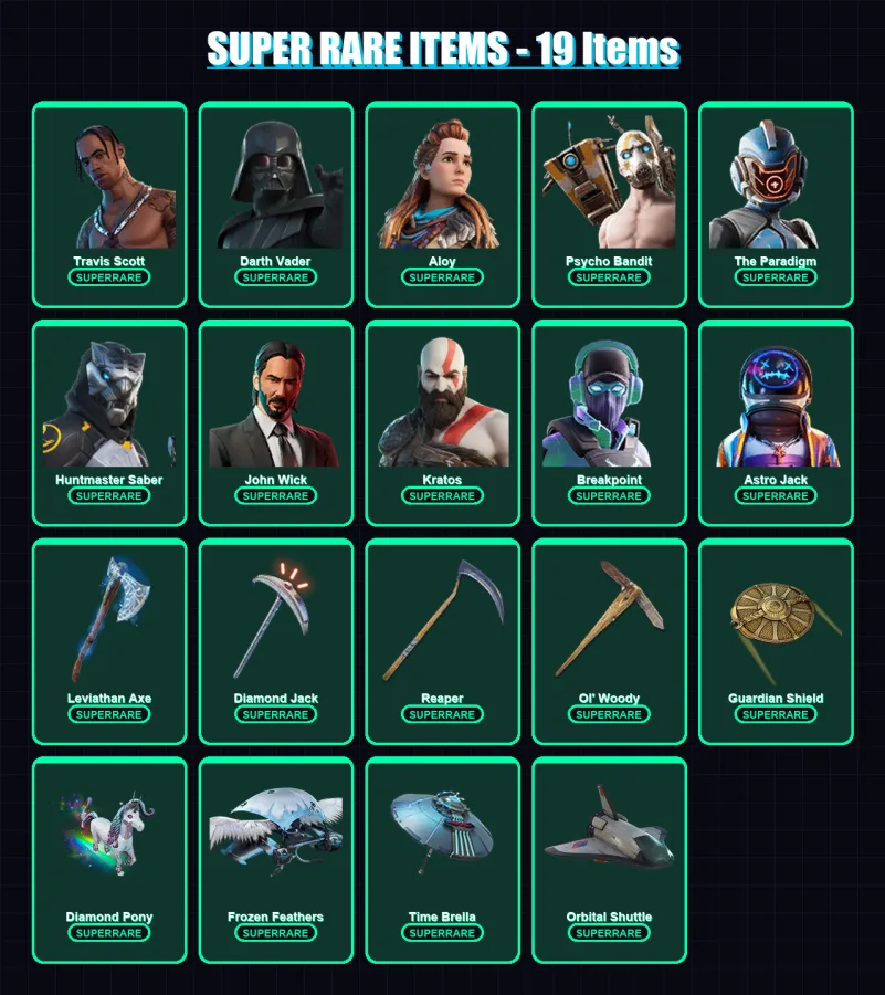 [PC/XBOX/PSN] | Travis Scott | Darth Vader | Aloy | Psycho Bandit | The Paradigm | 1028 skin | 798 pickaxe | 489 emote | 409 glider | Lv5585