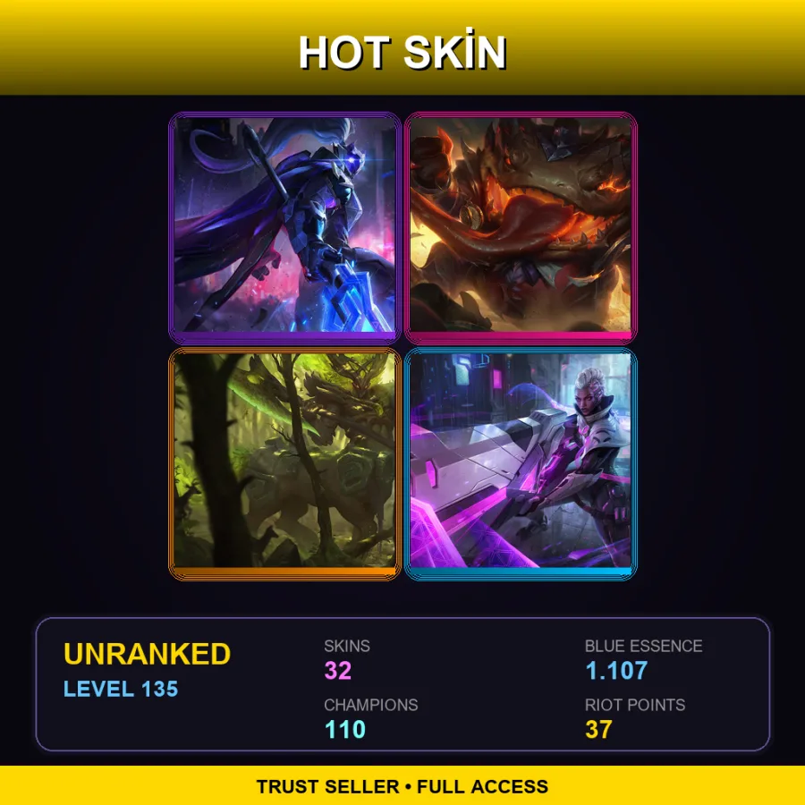 LAN | Lv135 | Unranked | 32 Skin | 110 Champ — LoL account