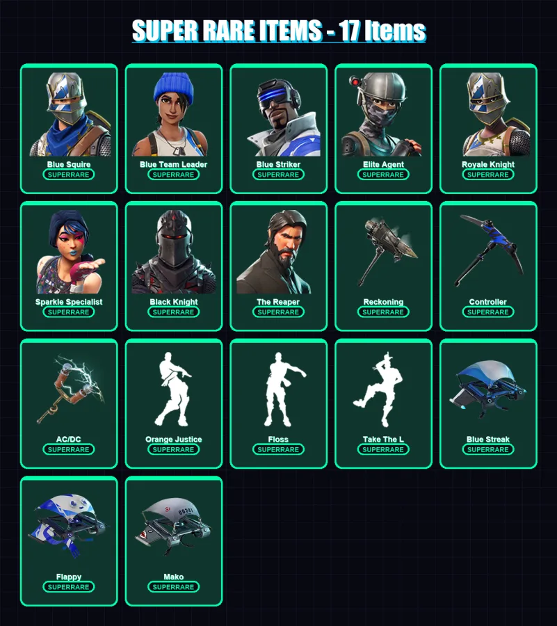 [PS4/PS5/XBOX/PC] | Blue Squire | Blue Team Leader | Blue Striker | Elite Agent | Royale Knight | 39 skin | 23 pickaxe | 32 emote | 26 glider | Lv38