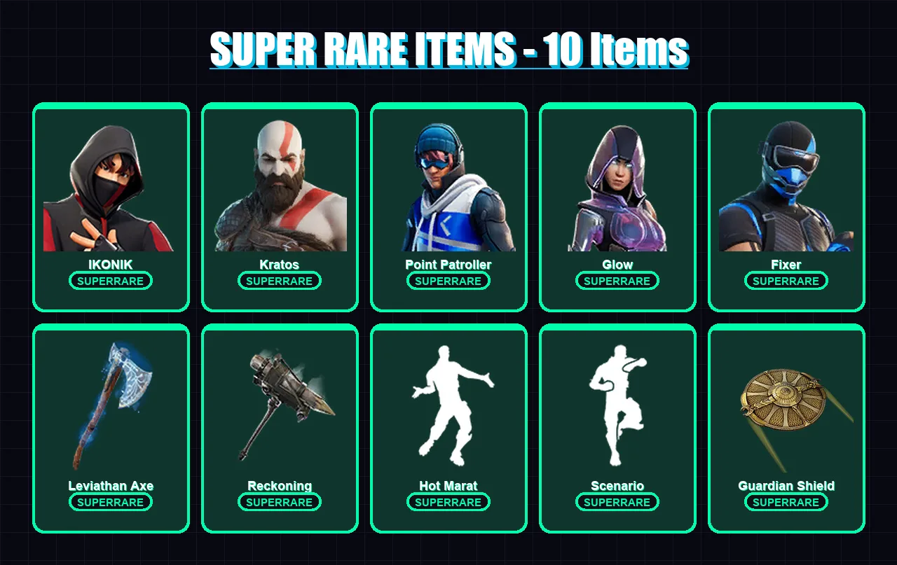 [PS4/PS5/XBOX/PC] | IKONIK | Kratos | Point Patroller | Glow | Fixer | 132 skin | 120 pickaxe | 103 emote | 118 glider | Lv1748