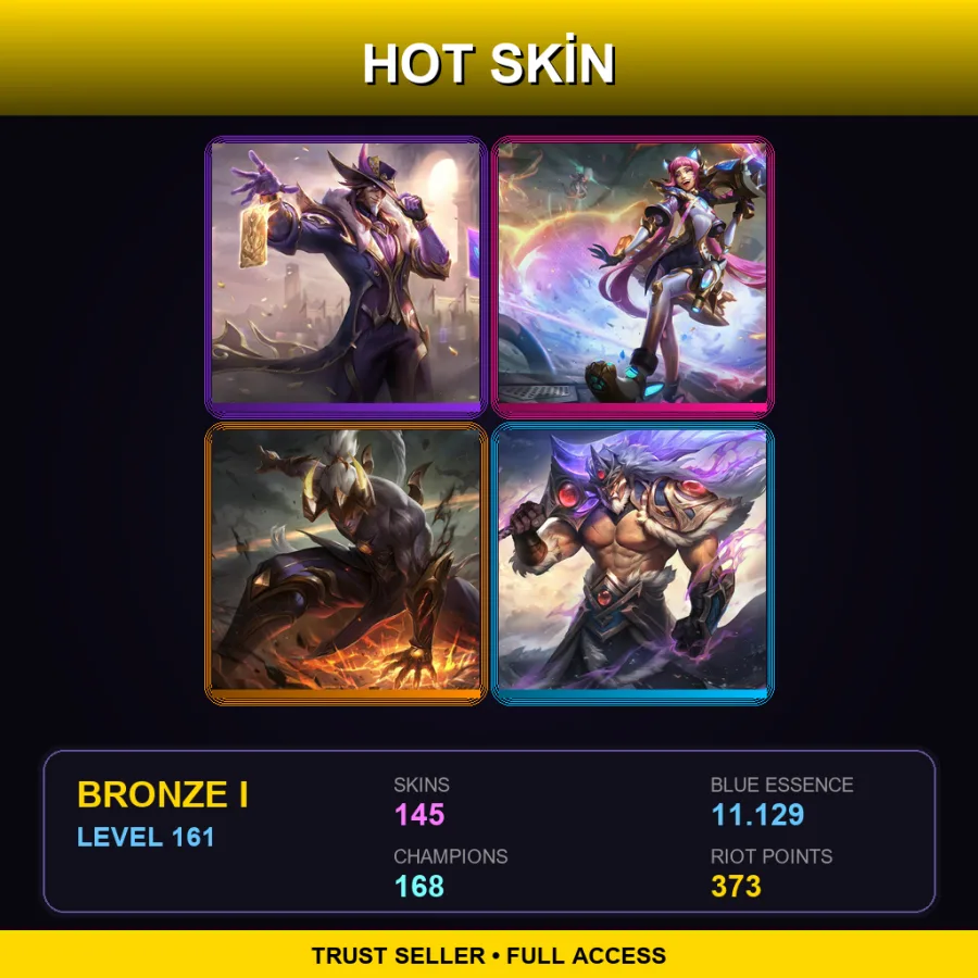 EUW | Victorious Twisted Fate | Prestige Battle Cat Jinx | Prestige Nightbringer Lee Sin | 145 Skin | 168 Champ | Bronze I | Lv161