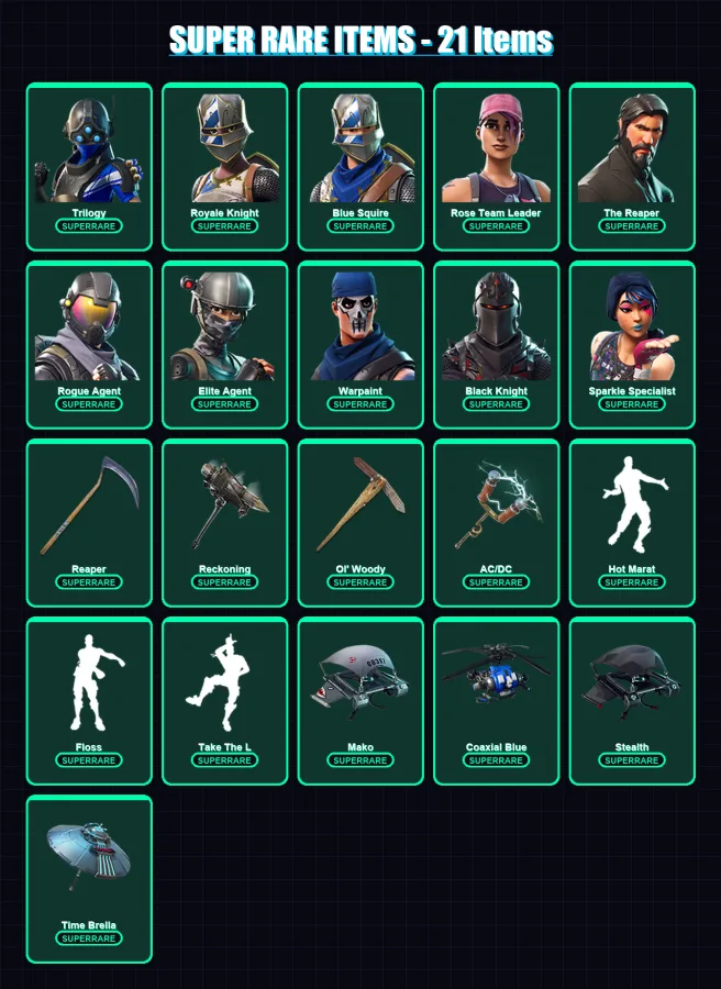 [PC/XBOX/PSN] | OG Skull Trooper | Trilogy | Royale Knight | Blue Squire | Rose Team Leader | 53 skin | 96 pickaxe | 61 emote | 77 glider | Lv1433
