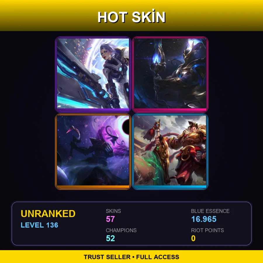 SG | Lv136 | Unranked | 57 Skin | 52 Champ