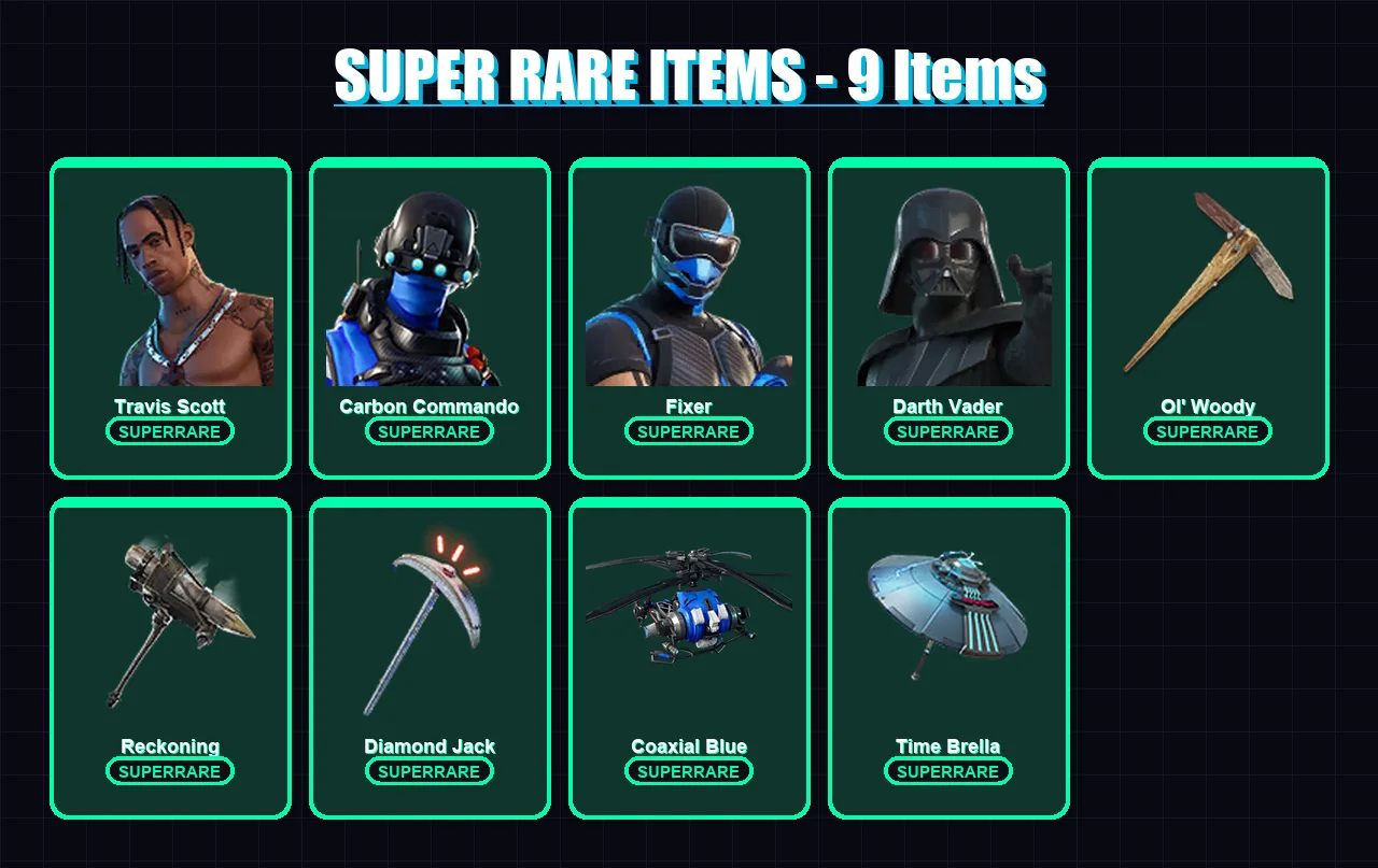 [PS4/PS5/XBOX/PC] | Travis Scott | Carbon Commando | Fixer | Darth Vader | Son Goku | 197 skin | 197 pickaxe | 159 emote | 173 glider | Lv2702