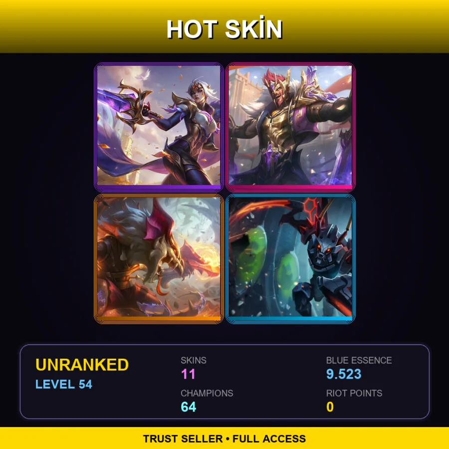 LAS | Lv54 | Unranked | 11 Skin | 64 Champ — Three Honors Akshan