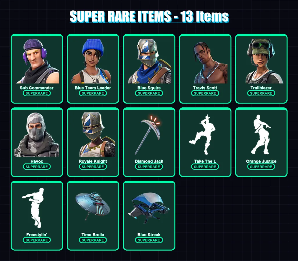 [PS4/PS5/XBOX/PC] | Sub Commander | Blue Team Leader | Blue Squire | Travis Scott | Trailblazer | 45 skin | 44 pickaxe | 46 emote | 49 glider | Lv71