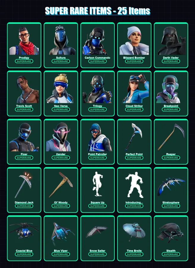 [PS4/PS5/XBOX/PC] | Prodigy | Sultura | Carbon Commando | Blizzard Bomber | Darth Vader | 372 skin | 347 pickaxe | 266 emote | 242 glider | Lv3199