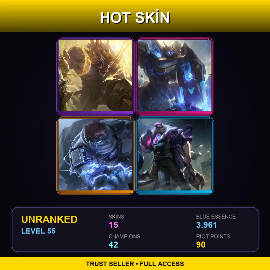 LAN | Lv55 | Unranked | 15 Skin | 42 Champ — LoL account