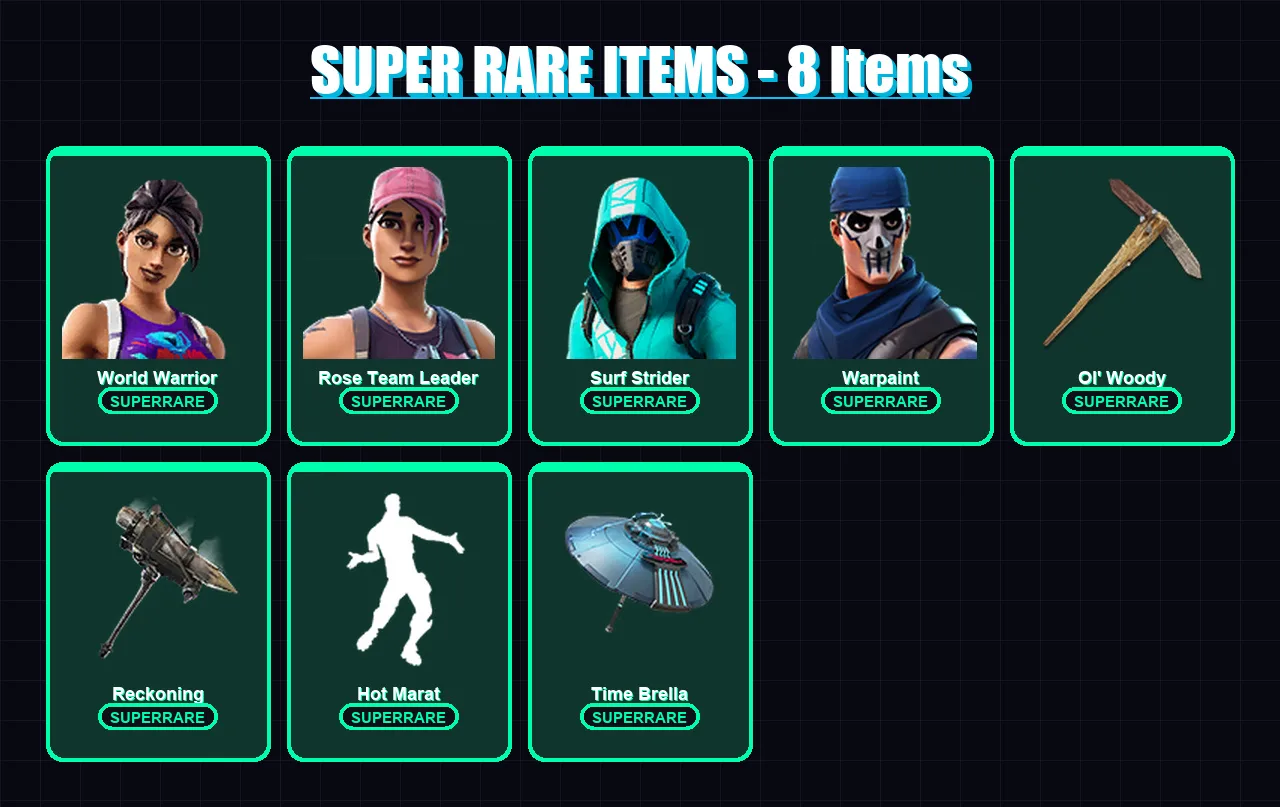 [PC/XBOX/PSN] | World Warrior | Rose Team Leader | Surf Strider | Warpaint | Singularity | 96 skin | 103 pickaxe | 104 emote | 107 glider | Lv1389