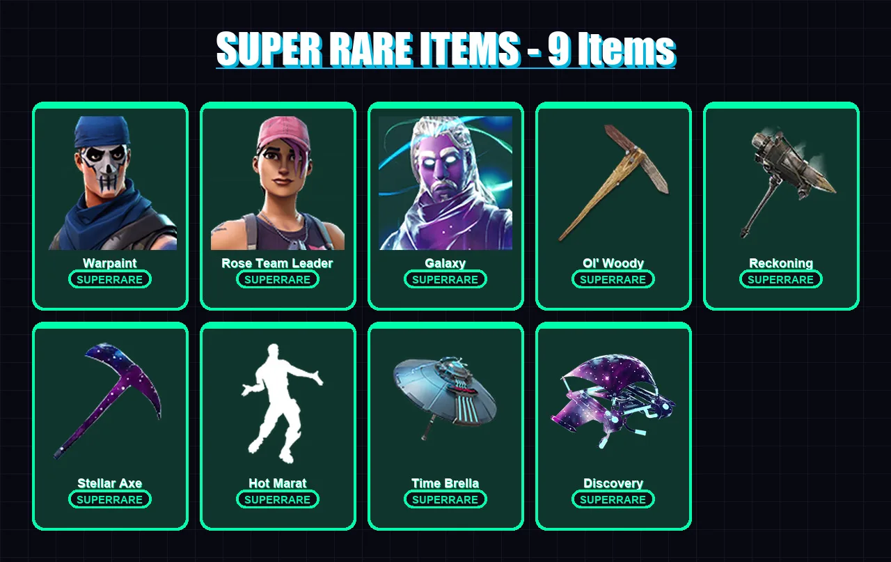 [PC/PSN] | Warpaint | Rose Team Leader | Galaxy | Zenith | The Origin | 64 skin | 70 pickaxe | 77 emote | 71 glider | Lv1207