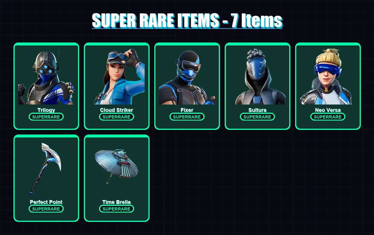 [PS4/PS5/PC] | Trilogy | Cloud Striker | Fixer | Sultura | Neo Versa | 47 skin | 72 pickaxe | 47 emote | 66 glider | Lv1018