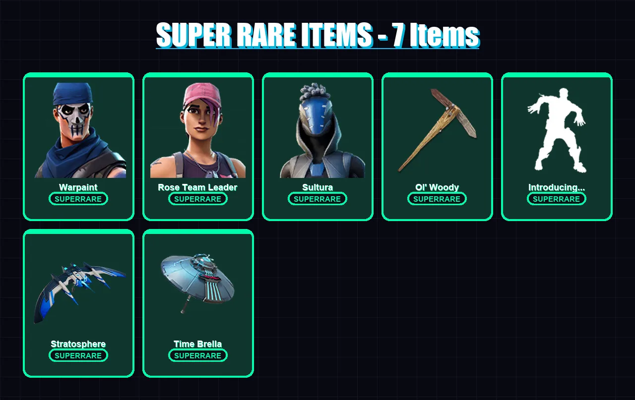 [PC/XBOX/PSN] | Warpaint | Rose Team Leader | Sultura | Deadpool | Ronin | 160 skin | 240 pickaxe | 175 emote | 171 glider | Lv2466