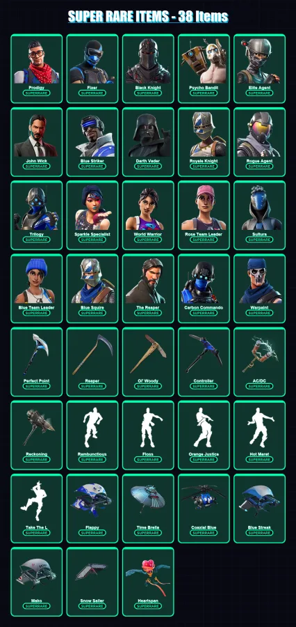 [PC/XBOX] | Prodigy | Fixer | Black Knight | Psycho Bandit | Elite Agent | 293 skin | 222 pickaxe | 234 emote | 189 glider | Lv2701