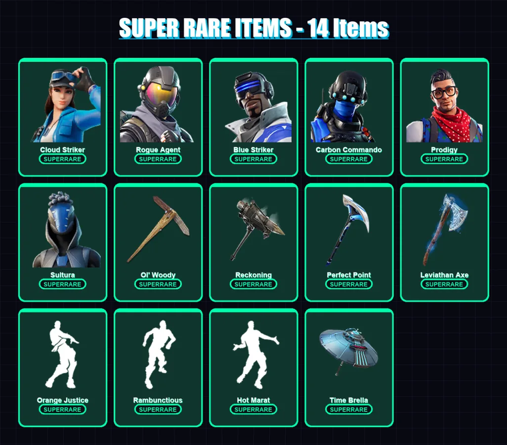 [PC/XBOX] | Cloud Striker | Rogue Agent | Blue Striker | Carbon Commando | Prodigy | 194 skin | 196 pickaxe | 149 emote | 126 glider | Lv2091