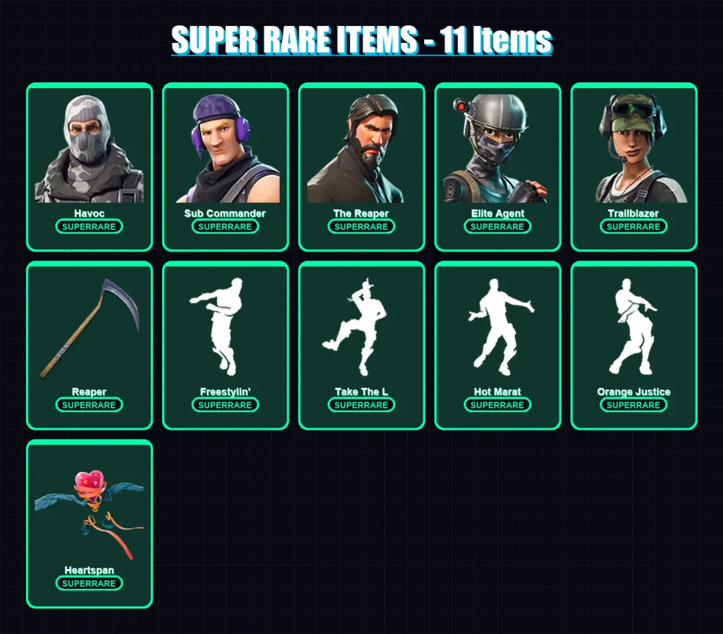 [PC/XBOX/PSN] | Havoc | Sub Commander | The Reaper | Elite Agent | Trailblazer | 28 skin | 20 pickaxe | 19 emote | 21 glider | Lv248