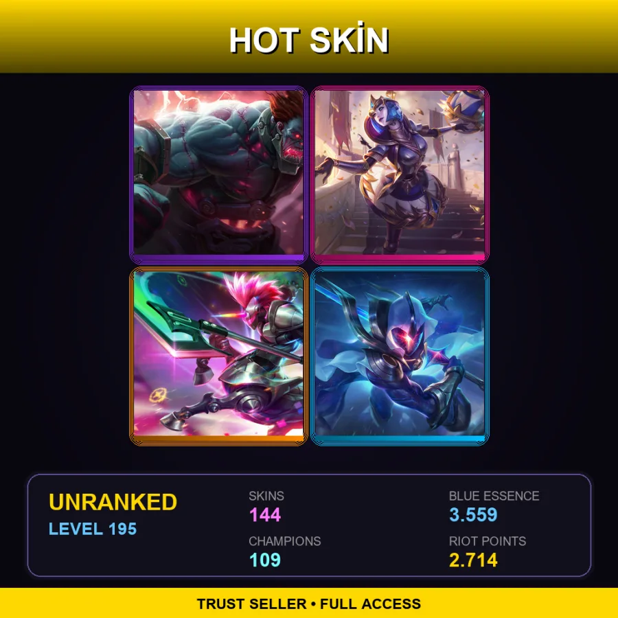 LAS | Lv195 | Unranked | 144 Skin | 109 Champ — LoL account