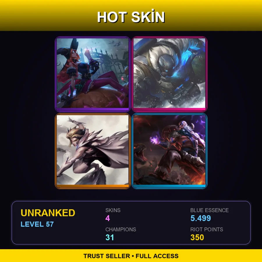EUW | Lv57 | Unranked | 4 Skin | 31 Champ