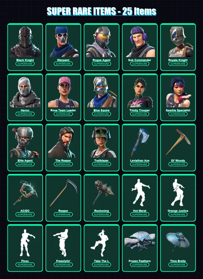 [PC/PSN] | Black Knight | Warpaint | Rogue Agent | Sub Commander | Royale Knight | 168 skin | 191 pickaxe | 185 emote | 164 glider | Lv4176