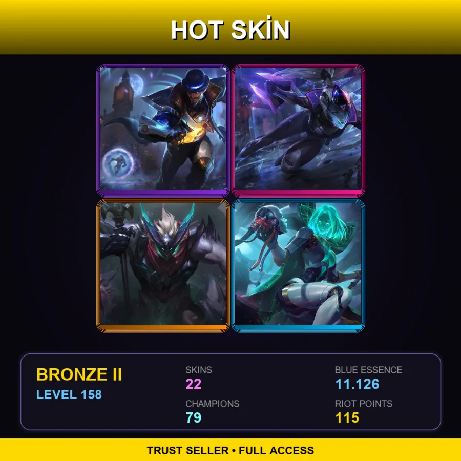 LAN | Pulsefire Twisted Fate | PROJECT: Vayne | Dragon Knight Mordekaiser | Program LeBlanc | 22 Skin | 79 Champ | Bronze II | Lv158