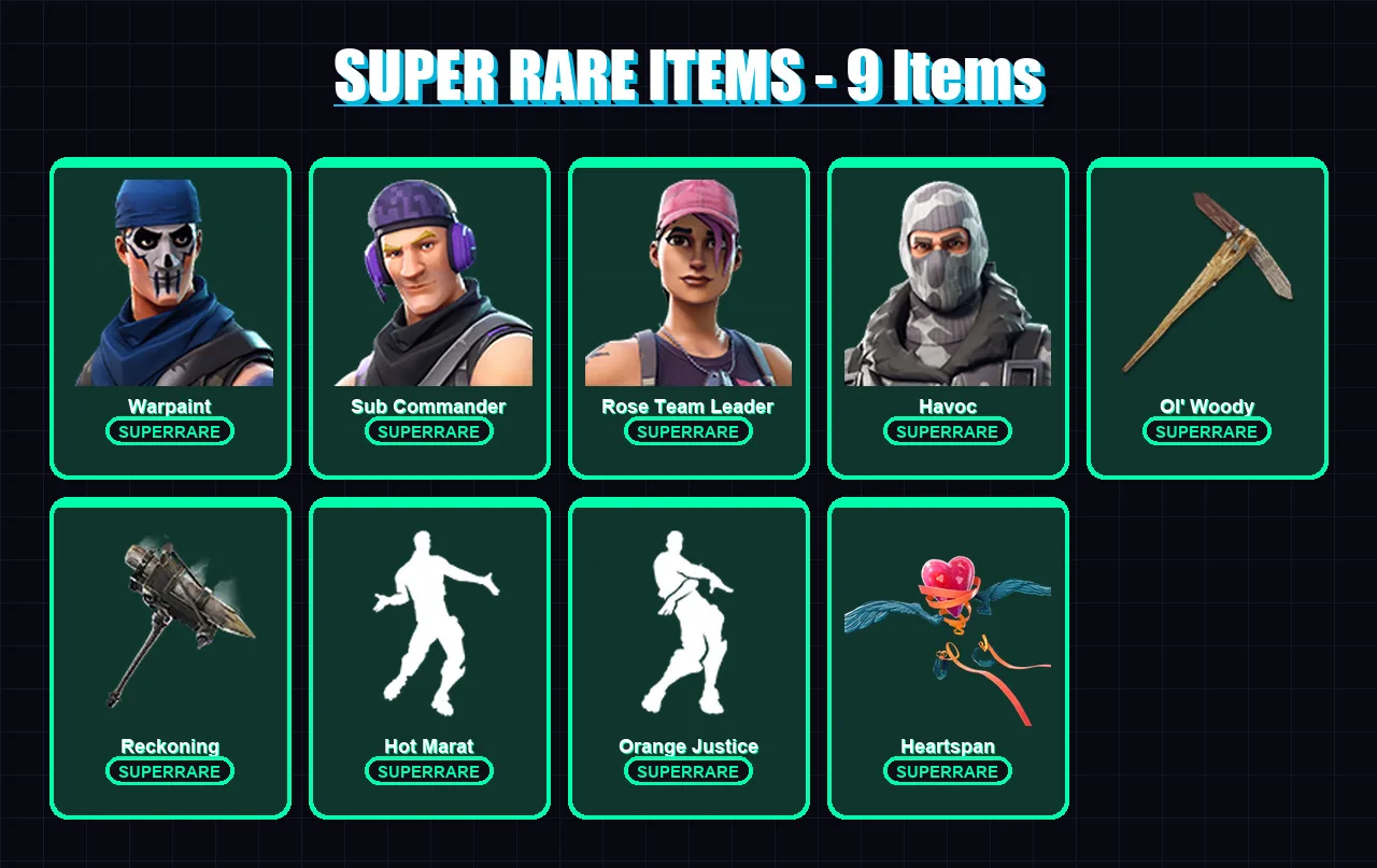 [PC/XBOX/PSN] | Warpaint | Sub Commander | Rose Team Leader | Havoc | Alli | 120 skin | 115 pickaxe | 124 emote | 126 glider | Lv1800