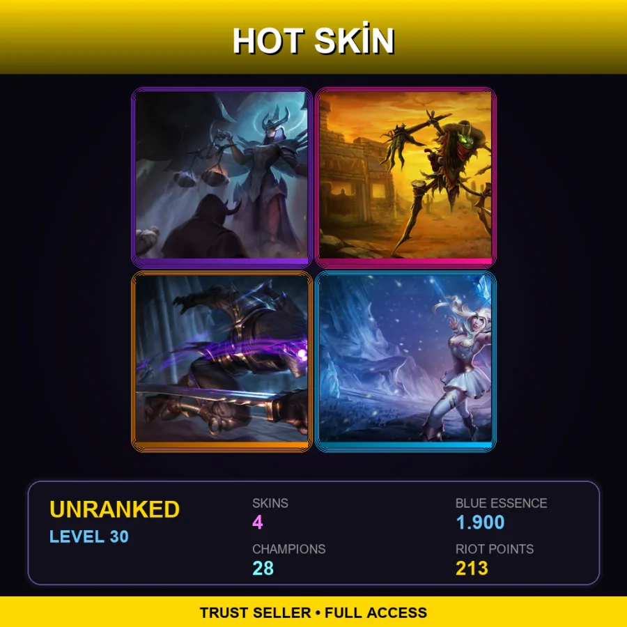 EUW | Lv30 | Unranked | 4 Skin | 28 Champ