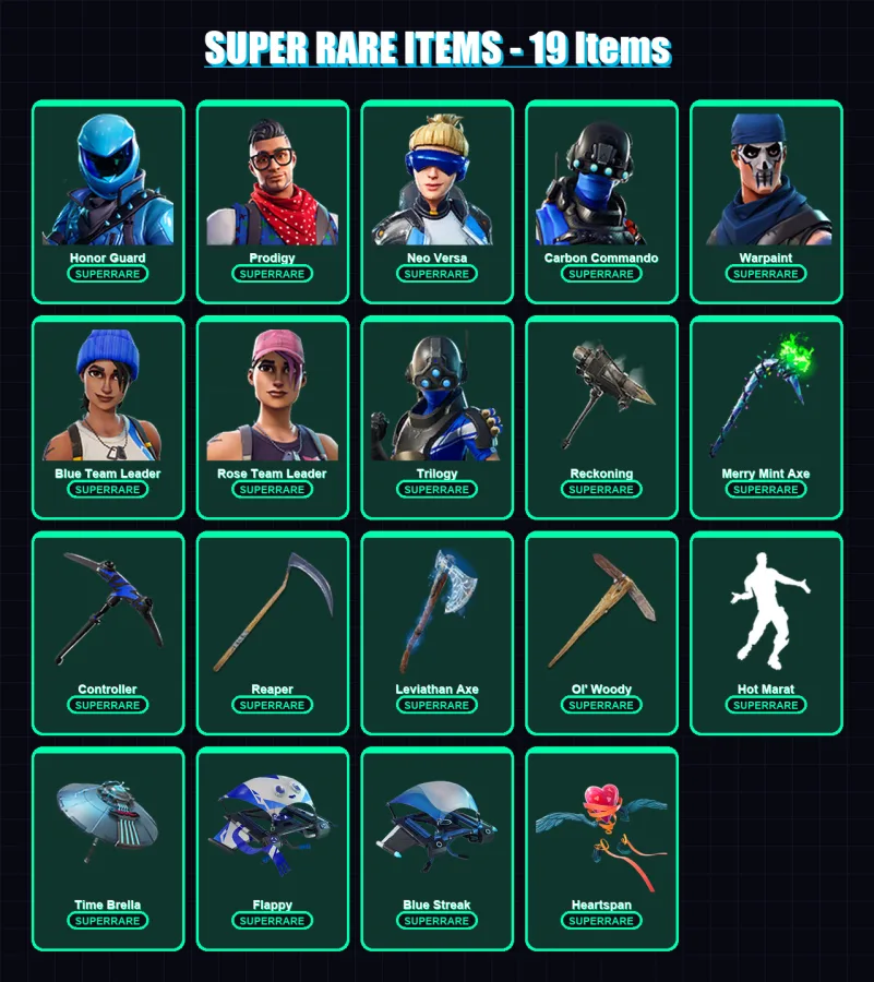 [PC/XBOX] | Honor Guard | Prodigy | Neo Versa | Carbon Commando | Warpaint | 303 skin | 305 pickaxe | 238 emote | 243 glider | Lv3922