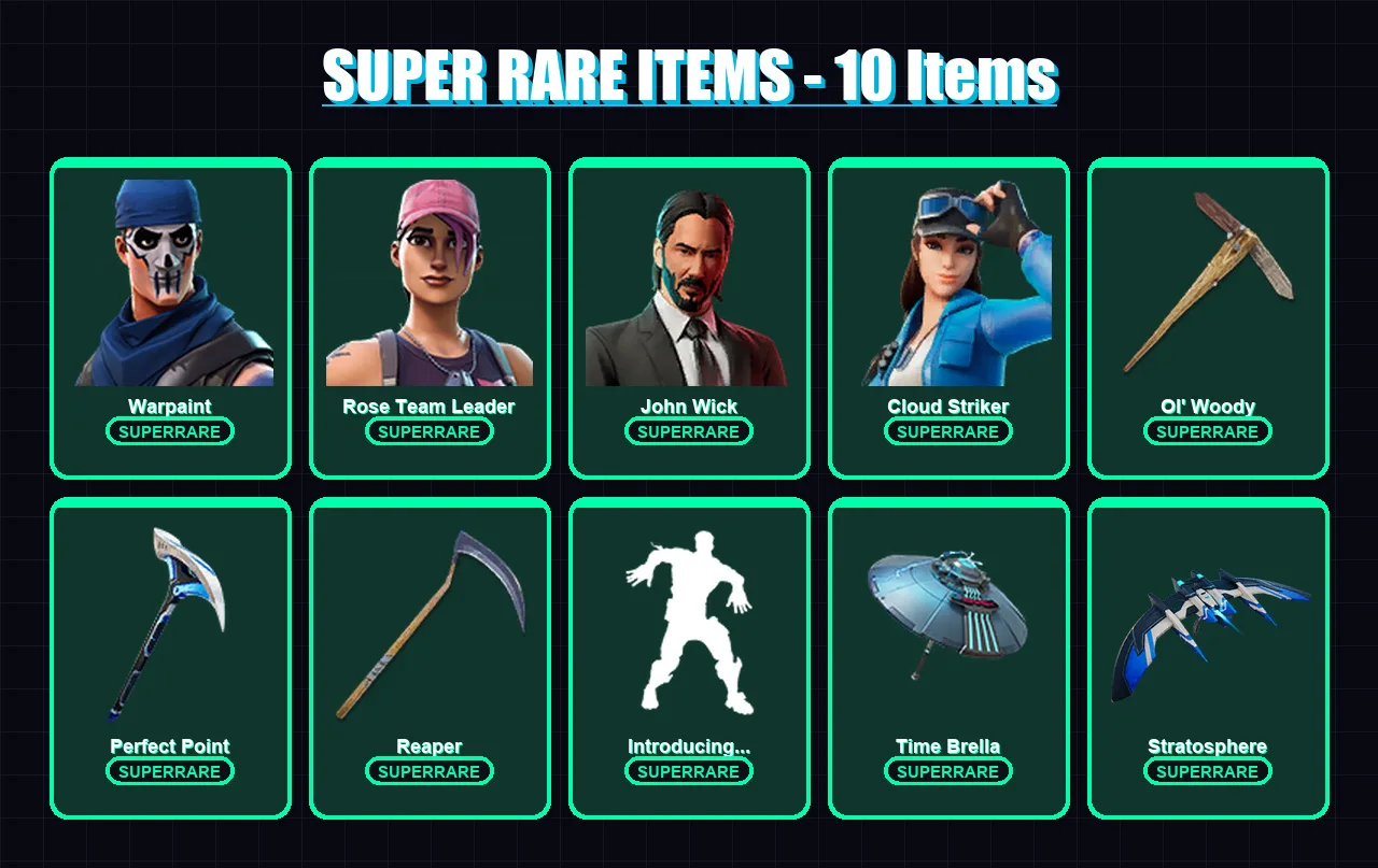 [PS4/PS5/XBOX/PC] | Warpaint | Rose Team Leader | John Wick | Cloud Striker | Crackshot | 134 skin | 147 pickaxe | 100 emote | 113 glider | Lv1731