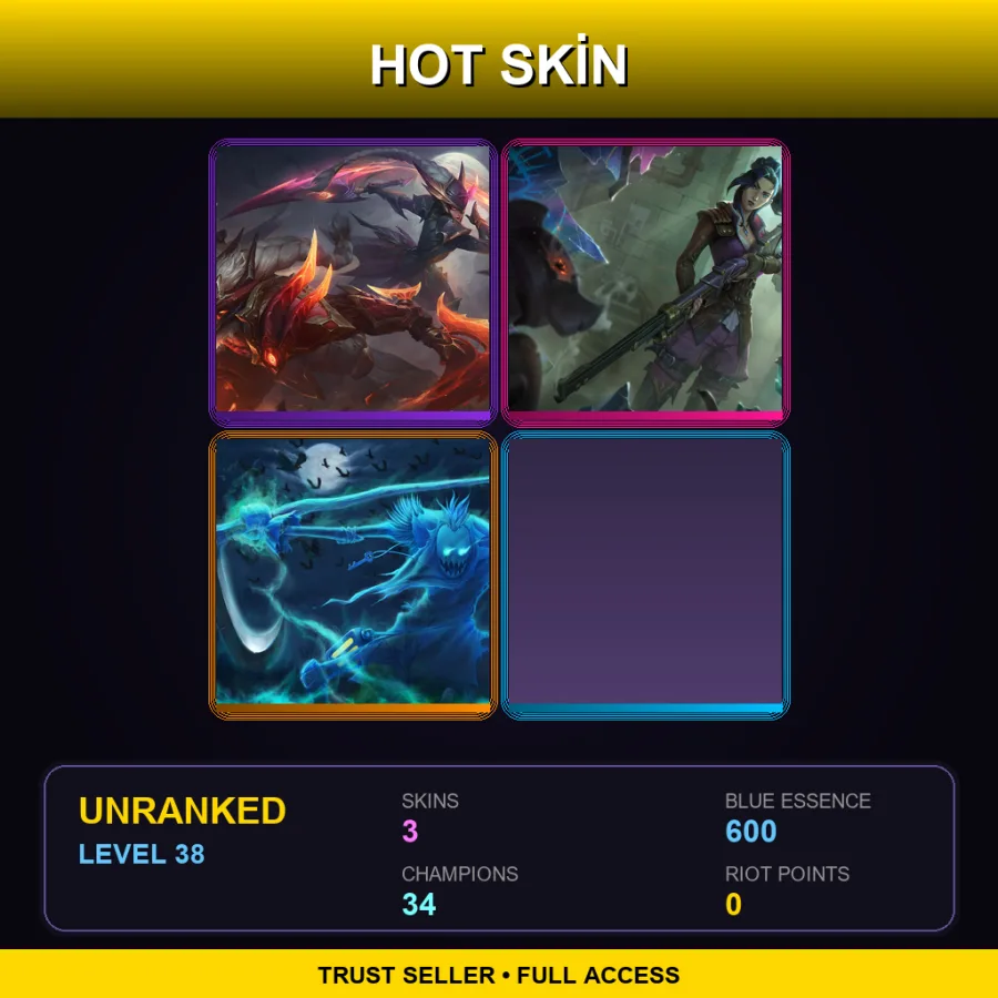 EUW | Lv38 | Unranked | 3 Skin | 34 Champ — LoL account
