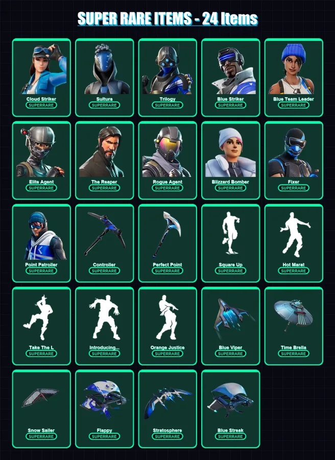 [PS4/PS5/XBOX/PC] | Cloud Striker | Sultura | Trilogy | Blue Striker | Blue Team Leader | 73 skin | 82 pickaxe | 99 emote | 92 glider | Lv1315