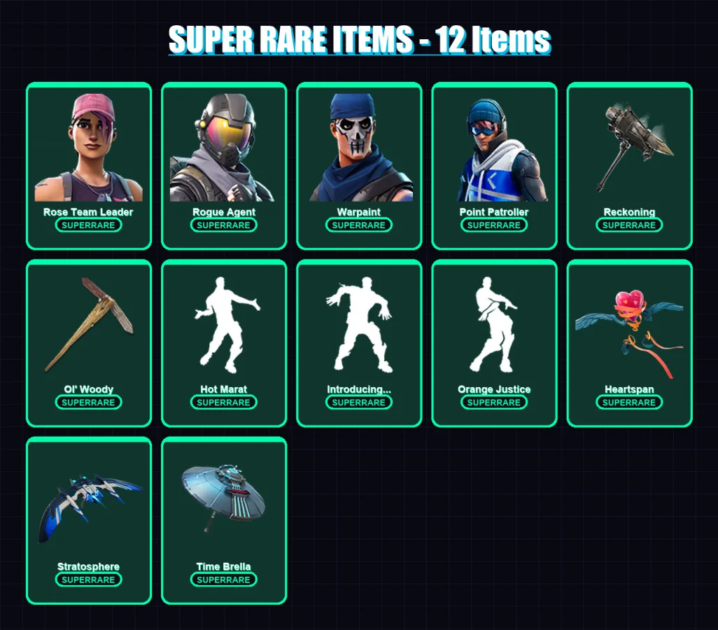 [PS4/PS5/XBOX/PC] | Rose Team Leader | Rogue Agent | Warpaint | Point Patroller | The Prisoner | 92 skin | 79 pickaxe | 79 emote | 80 glider | Lv113