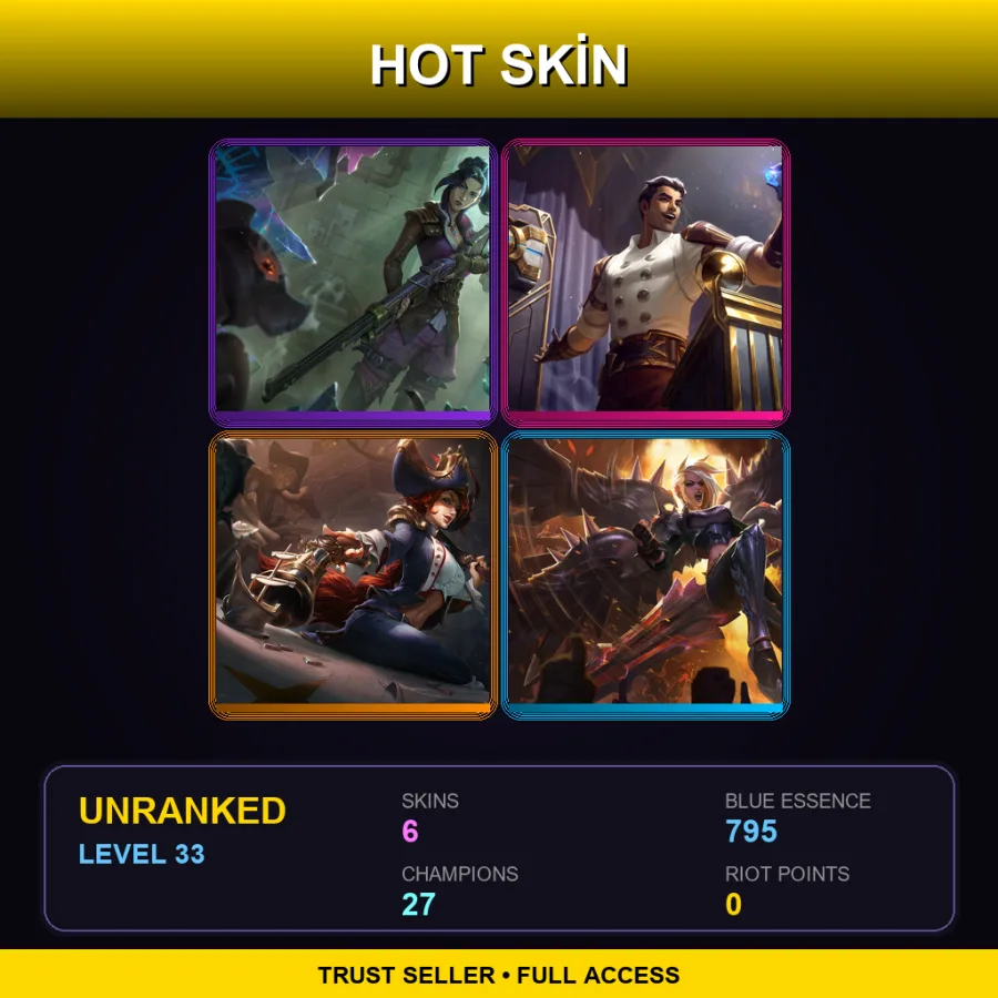 EUW | Lv33 | Unranked | 6 Skin | 27 Champ — LoL account