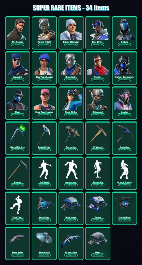 [PC/XBOX] | The Reaper | Royale Knight | Blizzard Bomber | Blue Striker | Sultura | 267 skin | 276 pickaxe | 234 emote | 230 glider | Lv3429