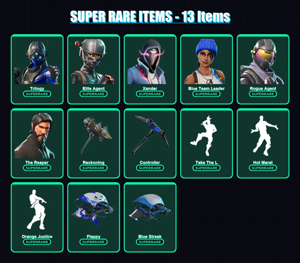[PS4/PS5/XBOX/PC] | Trilogy | Elite Agent | Xander | Blue Team Leader | Rogue Agent | 30 skin | 24 pickaxe | 27 emote | 27 glider | Lv443