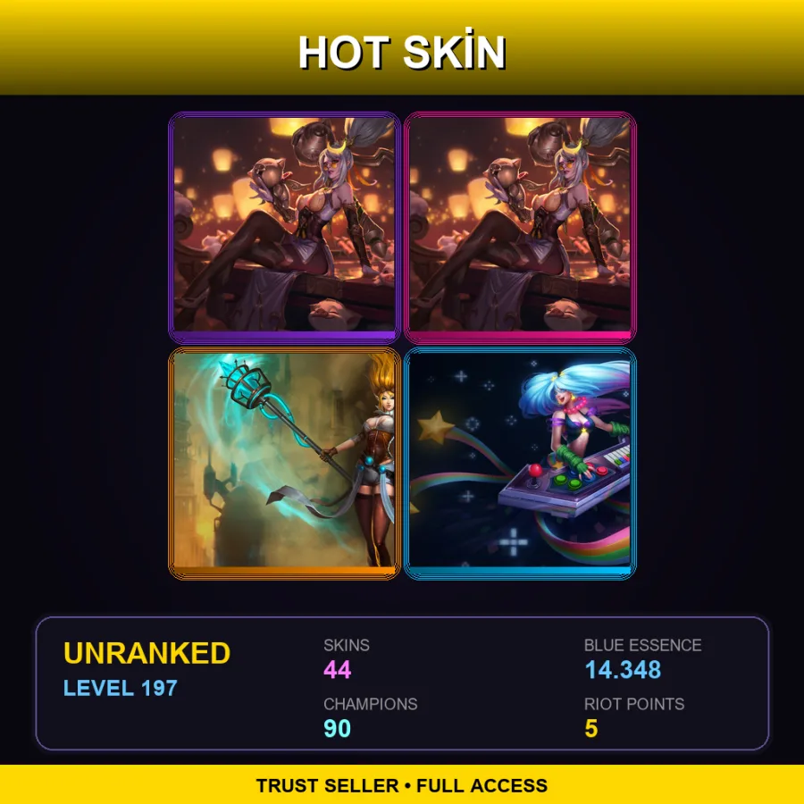 LAS | Lv197 | Unranked | 44 Skin | 90 Champ — LoL account