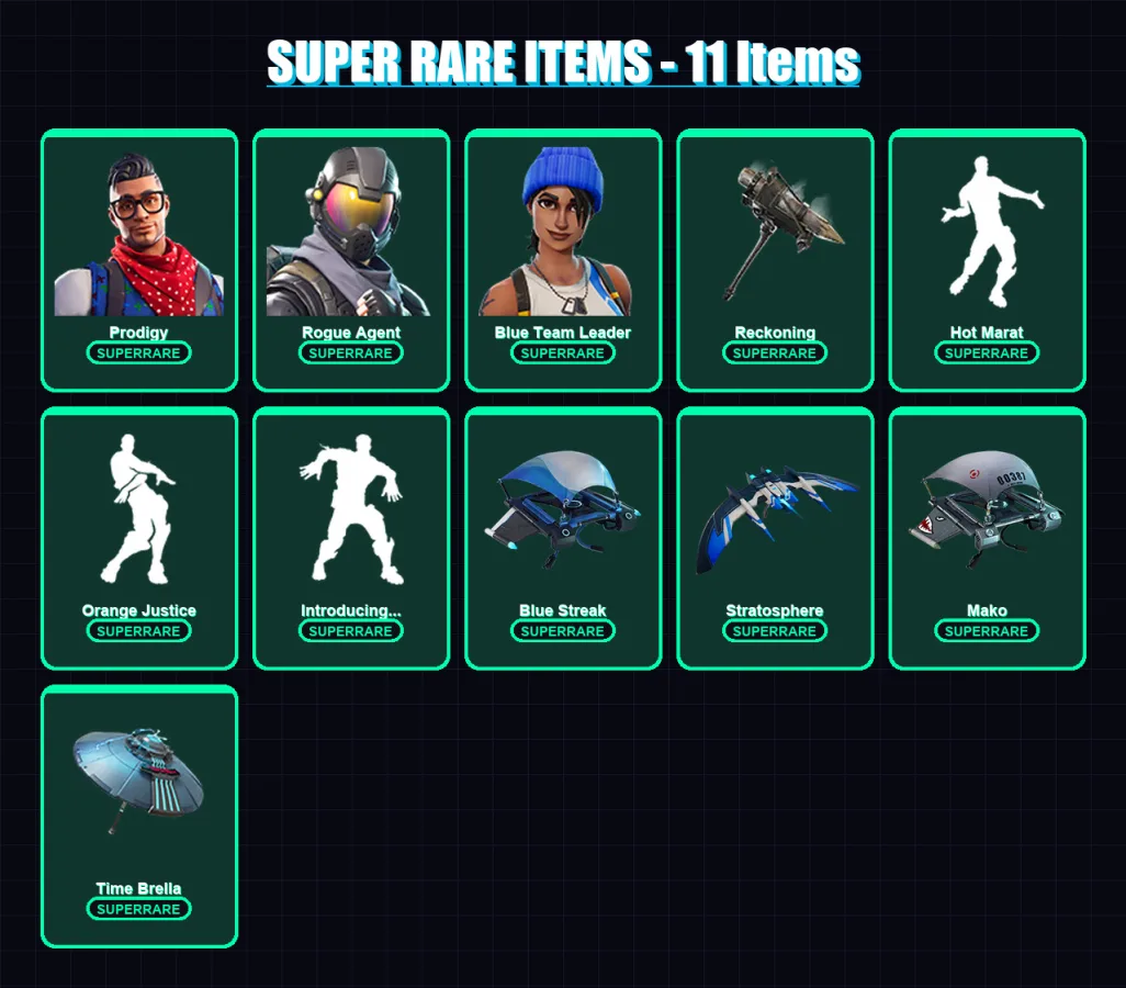 [PS4/PS5/XBOX/PC] | Prodigy | Rogue Agent | Blue Team Leader | Omega | The Visitor | 59 skin | 100 pickaxe | 68 emote | 89 glider | Lv1430