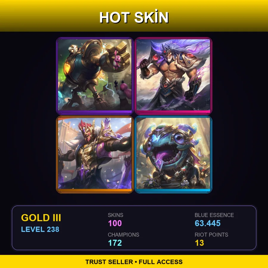 TR | Lv238 | Gold III | 100 Skin | 172 Champ