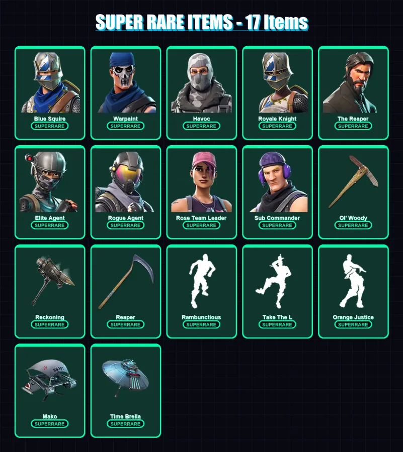 [PC/PSN] | Blue Squire | Warpaint | Havoc | Royale Knight | The Reaper | 63 skin | 69 pickaxe | 100 emote | 70 glider | Lv748