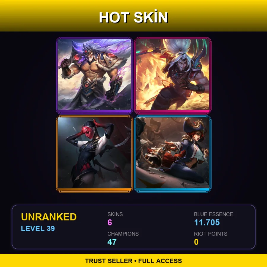 NA | Lv39 | Unranked | 6 Skin | 47 Champ — LoL account