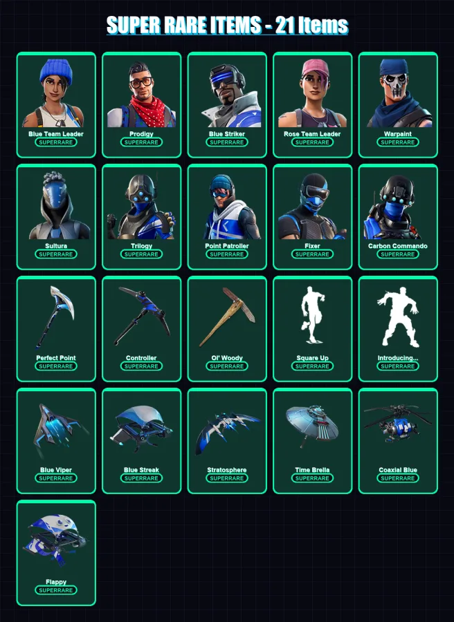 [PS4/PS5/XBOX/PC] | Galaxia | Blue Team Leader | Prodigy | Blue Striker | Rose Team Leader | 43 skin | 110 pickaxe | 72 emote | 77 glider | Lv1127